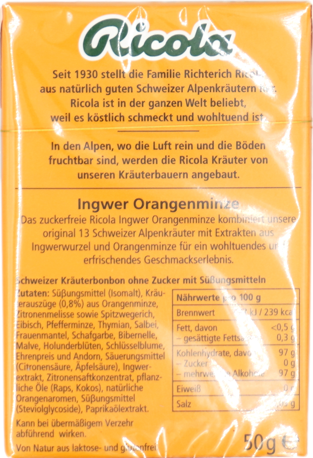 Ricola Schweizer Alpenkräuter Ingwer Orangenminze 50g