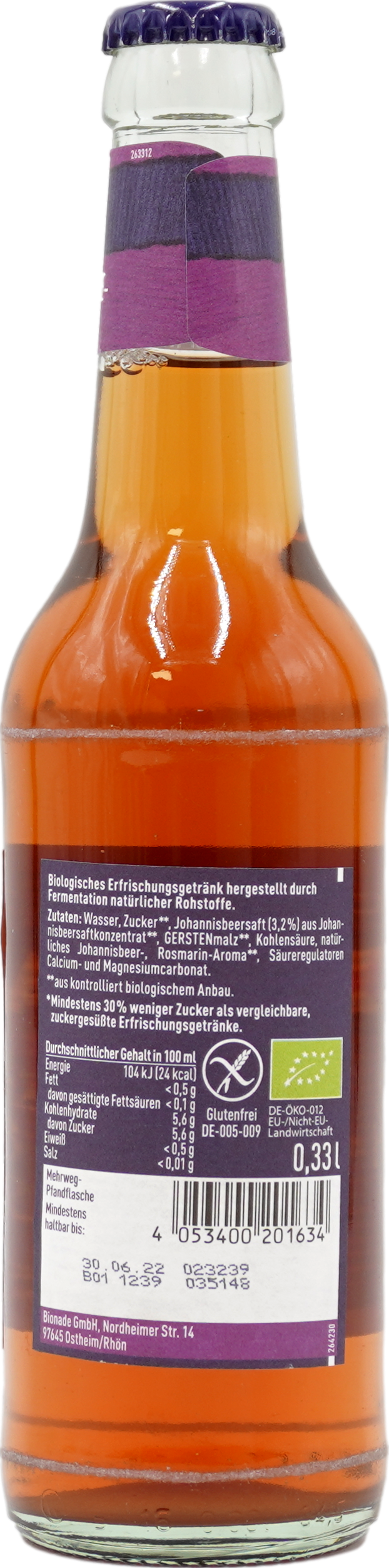 Bionade schwarze Johannisbeere-Rosmarin