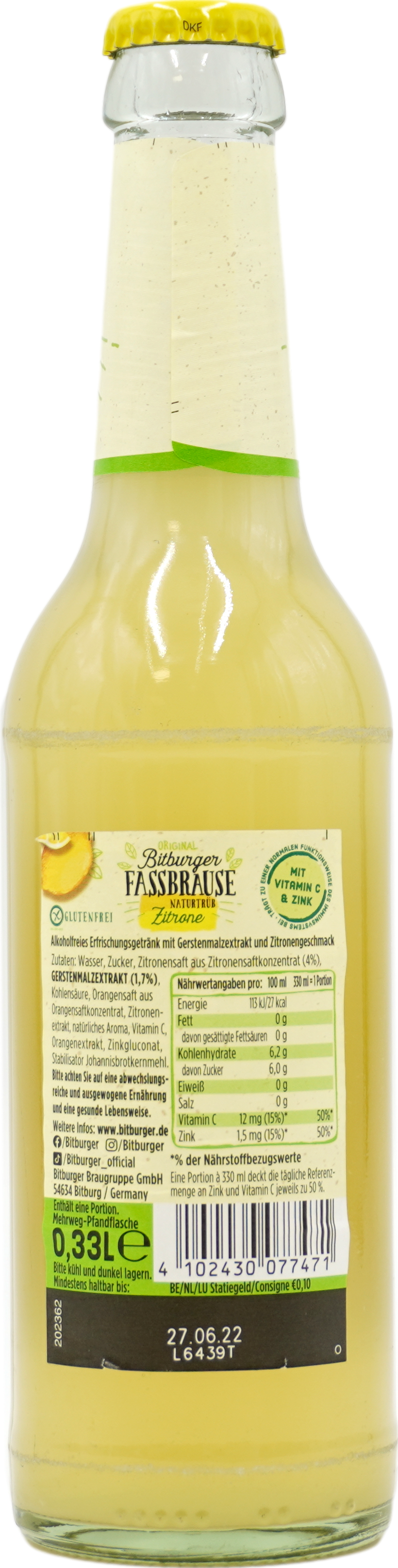 Bitburger Fassbrause Naturtrüb Zitrone