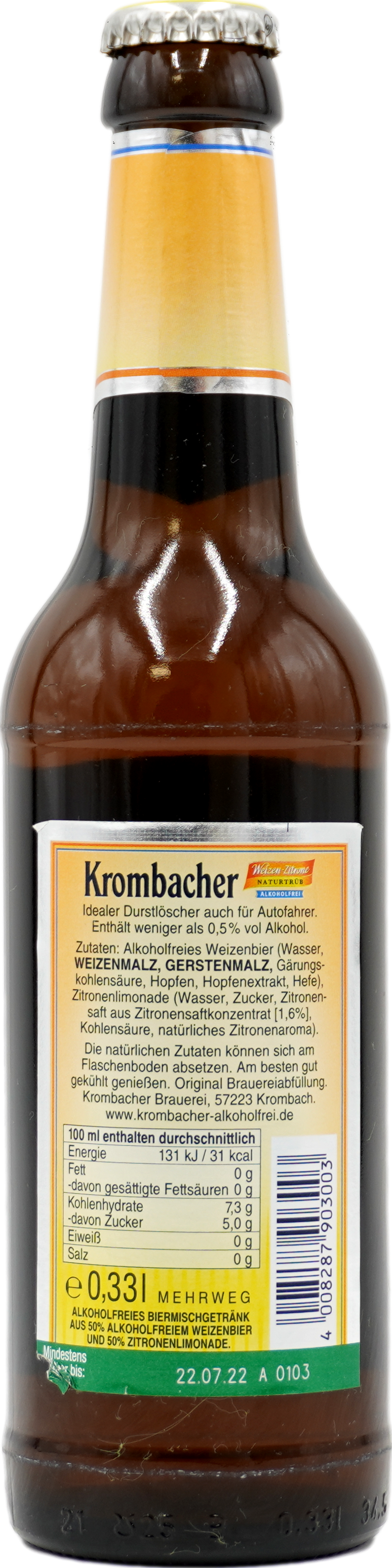 Krombacher Weizen-Zitrone alkoholfrei naturtrüb